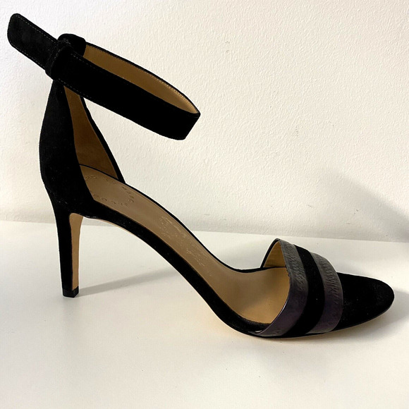 Marc Jacobs Sandal Open Toe Ankle Strap Slim Heel Black Purple Iridescen… - Picture 2 of 9